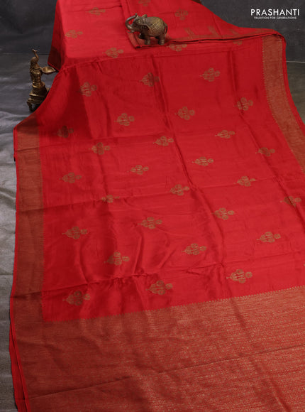 Red Banarasi Semi Raw Silk Saree