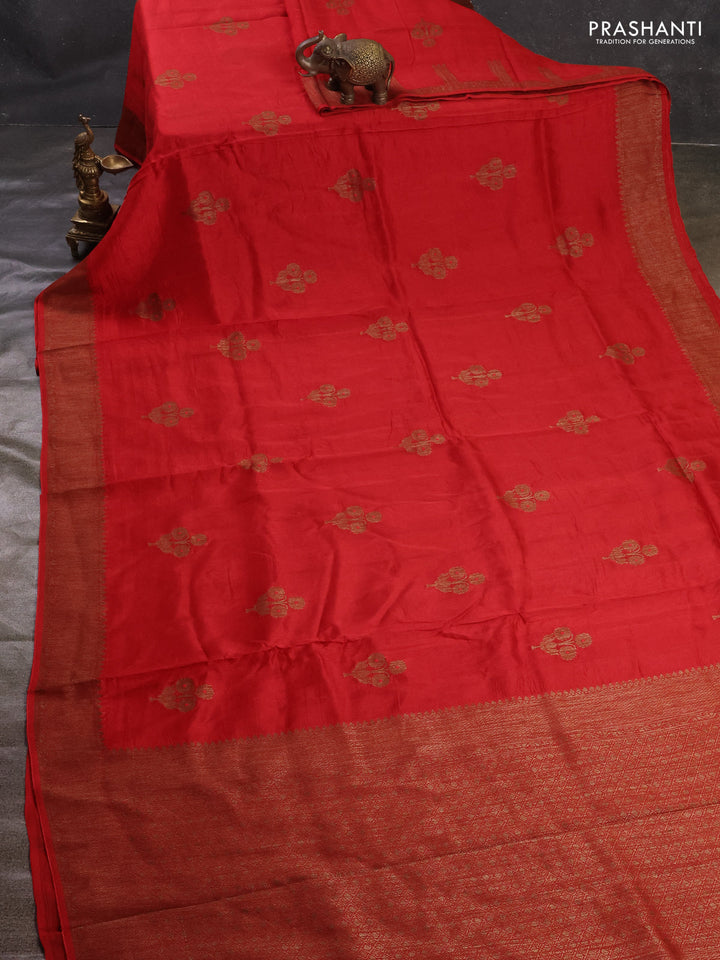 Red Banarasi Semi Raw Silk Saree
