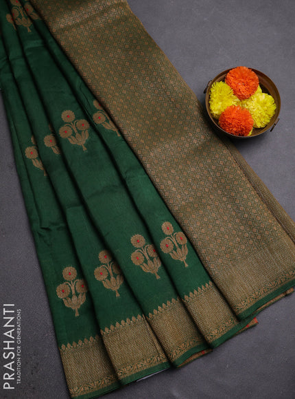 Green Banarasi Semi Raw Silk Saree