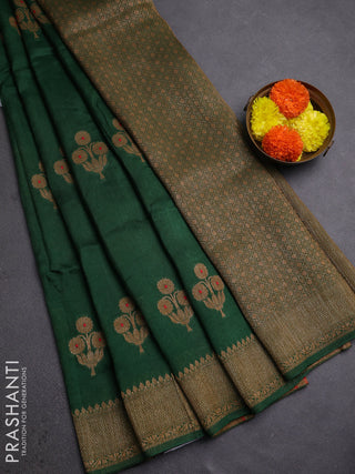 Green Banarasi Semi Raw Silk Saree