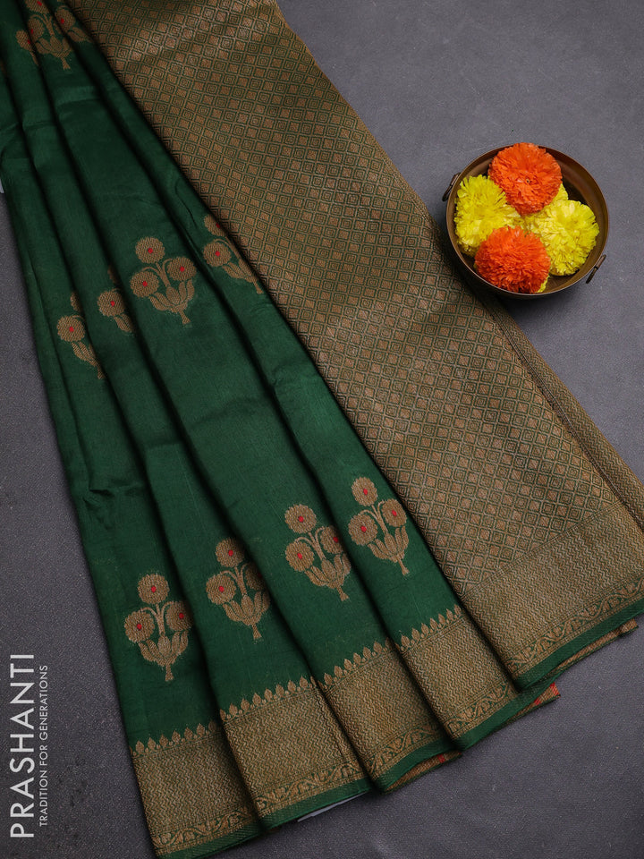 Green Banarasi Semi Raw Silk Saree
