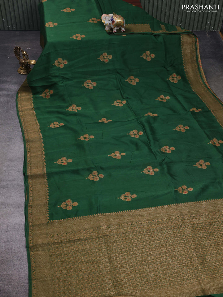 Green Banarasi Semi Raw Silk Saree