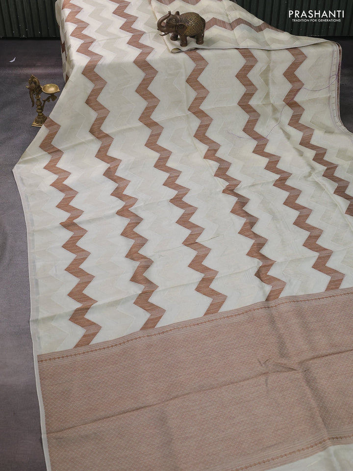 Cream Banarasi Semi Raw Silk Saree