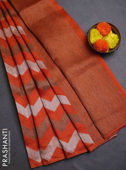 Orange Banarasi Semi Raw Silk Saree