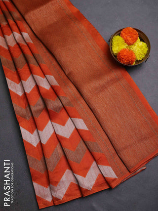 Orange Banarasi Semi Raw Silk Saree
