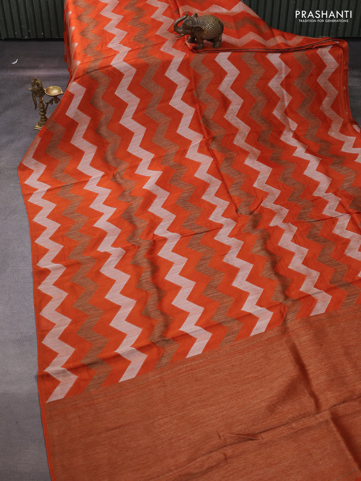 Orange Banarasi Semi Raw Silk Saree