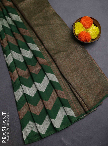 Green Banarasi Semi Raw Silk Saree