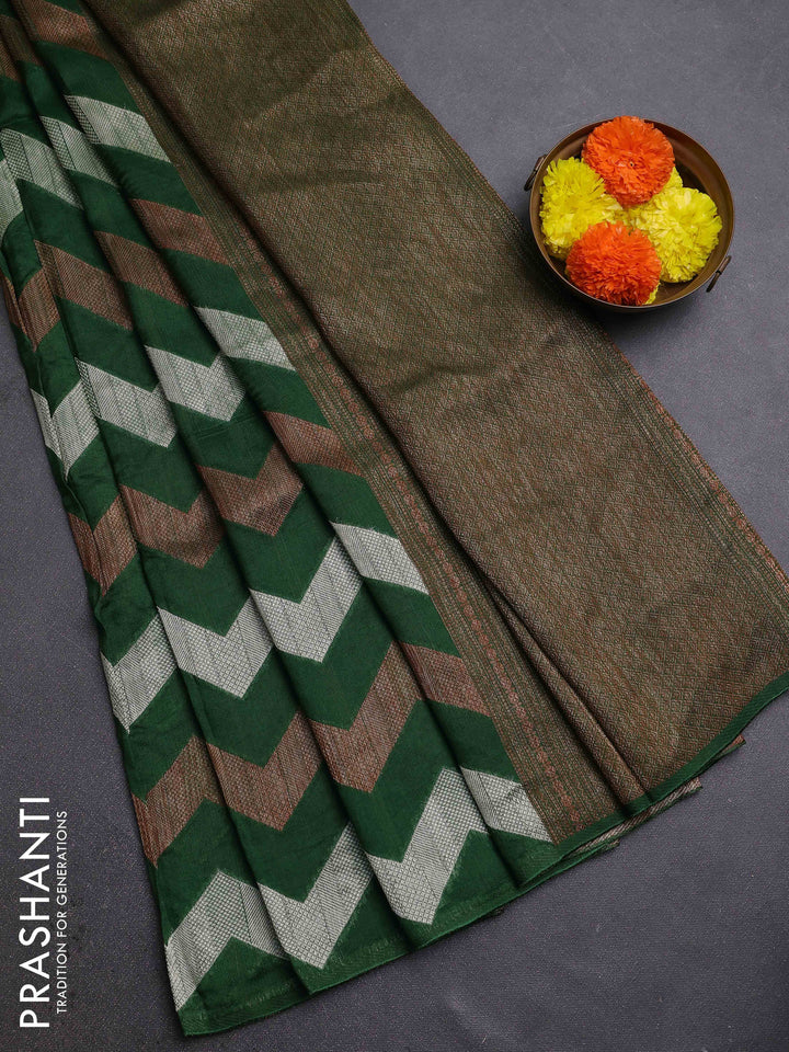 Green Banarasi Semi Raw Silk Saree