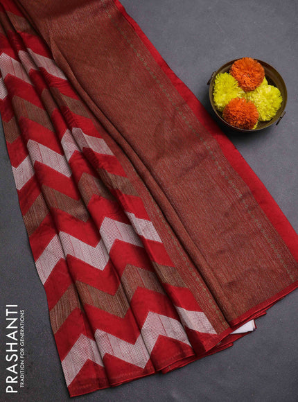 Red Banarasi Semi Raw Silk Saree