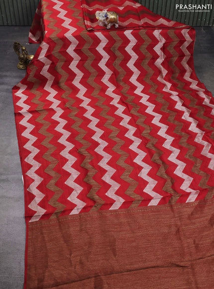 Red Banarasi Semi Raw Silk Saree