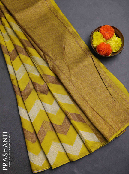 Lime Yellow Banarasi Semi Raw Silk Saree