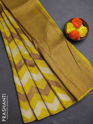 Lime Yellow Banarasi Semi Raw Silk Saree