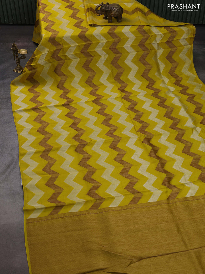 Lime Yellow Banarasi Semi Raw Silk Saree