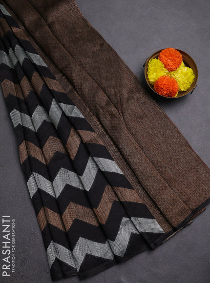 Black Banarasi Semi Raw Silk Saree