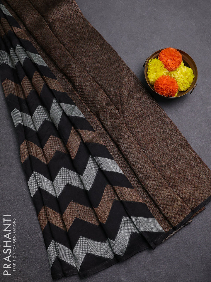 Black Banarasi Semi Raw Silk Saree