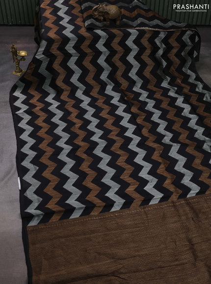 Black Banarasi Semi Raw Silk Saree