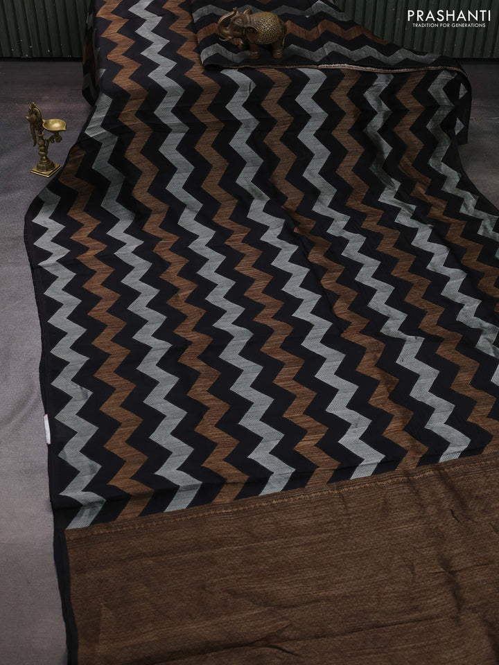 Black Banarasi Semi Raw Silk Saree