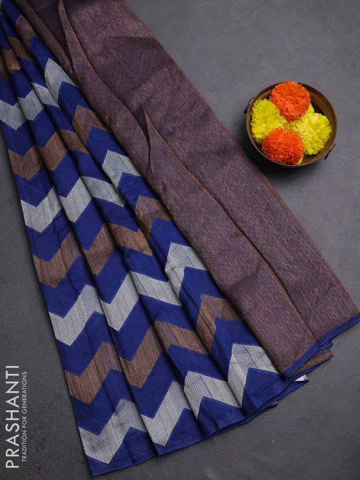 Blue Banarasi Semi Raw Silk Saree