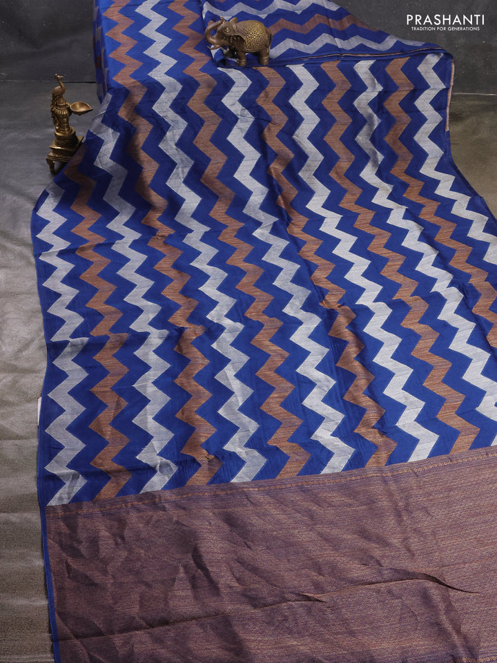 Blue Banarasi Semi Raw Silk Saree