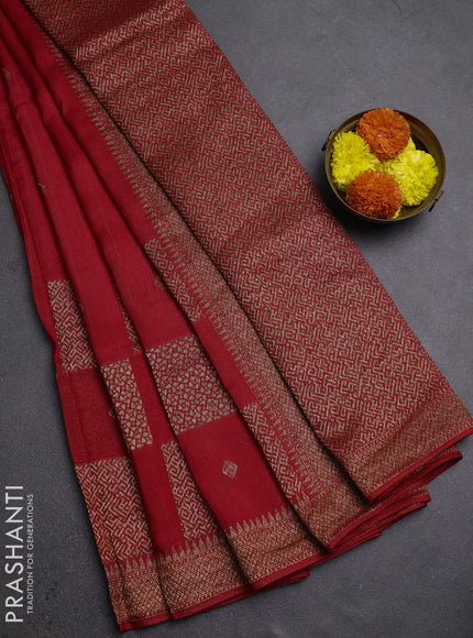 Red Banarasi Semi Raw Silk Saree