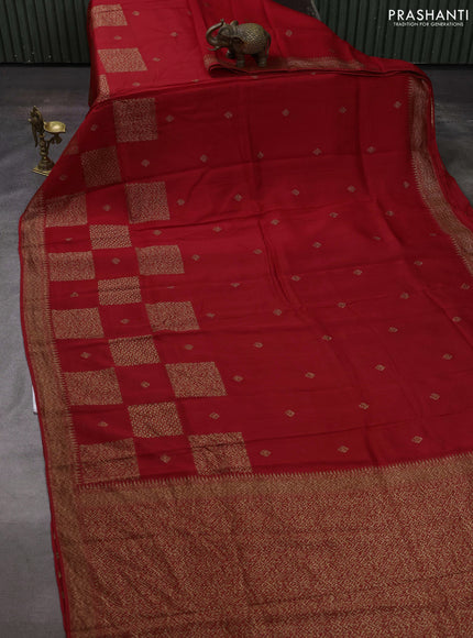 Red Banarasi Semi Raw Silk Saree
