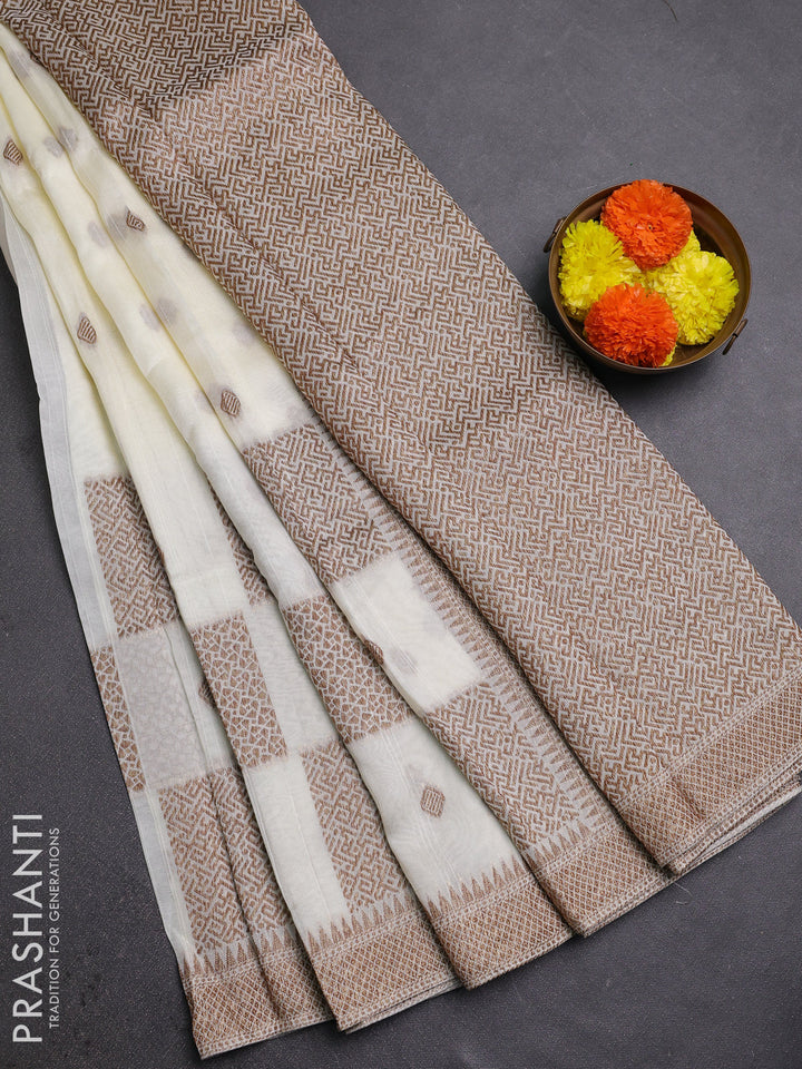 Cream Banarasi Semi Raw Silk Saree
