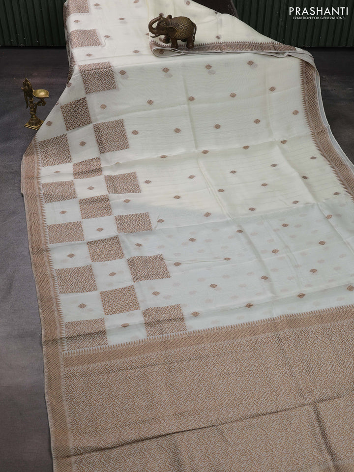 Cream Banarasi Semi Raw Silk Saree