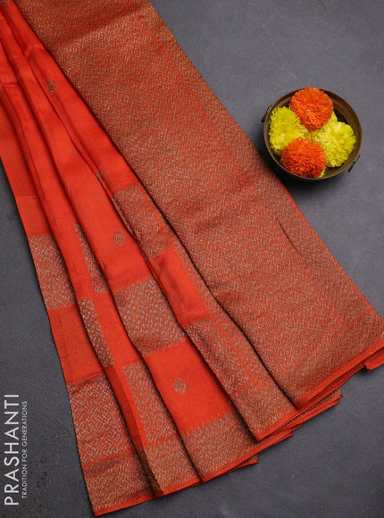Orange Banarasi Semi Raw Silk Saree