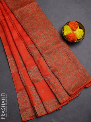 Orange Banarasi Semi Raw Silk Saree
