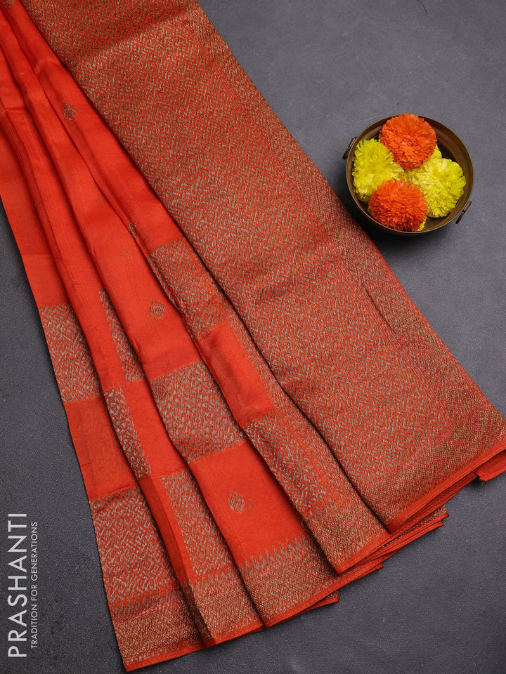 Orange Banarasi Semi Raw Silk Saree