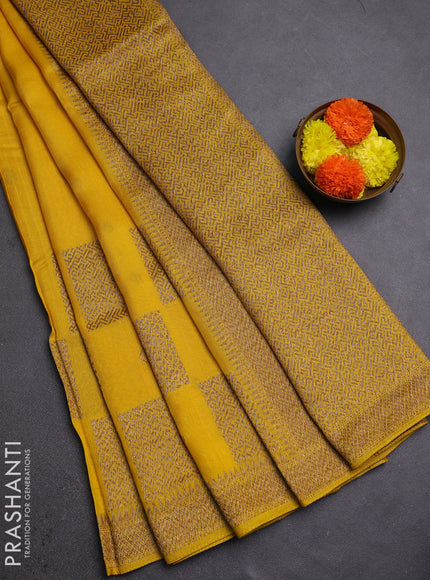 Mustard Yellow Banarasi Semi Raw Silk Saree