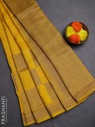 Mustard Yellow Banarasi Semi Raw Silk Saree
