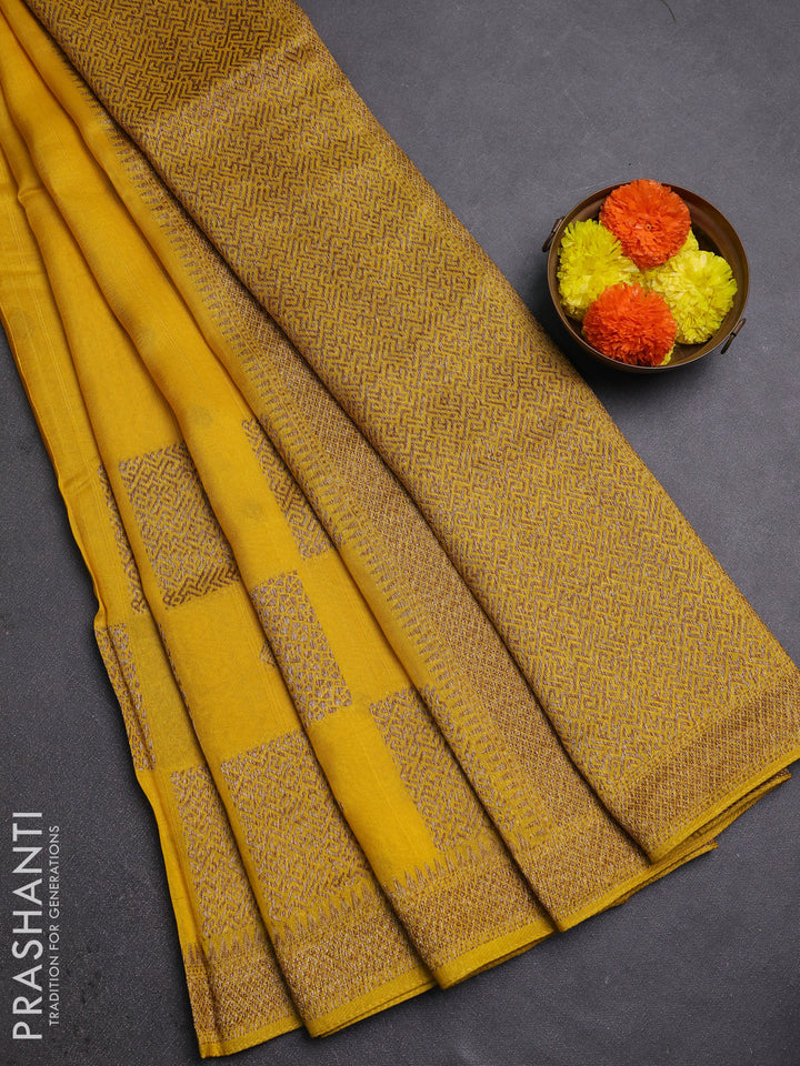 Mustard Yellow Banarasi Semi Raw Silk Saree