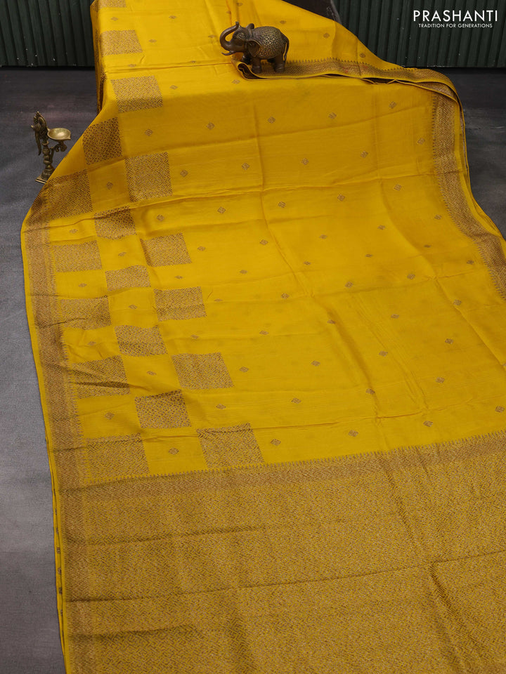 Mustard Yellow Banarasi Semi Raw Silk Saree