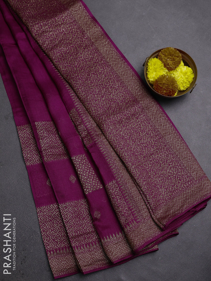 Wine Banarasi Semi Raw Silk Saree
