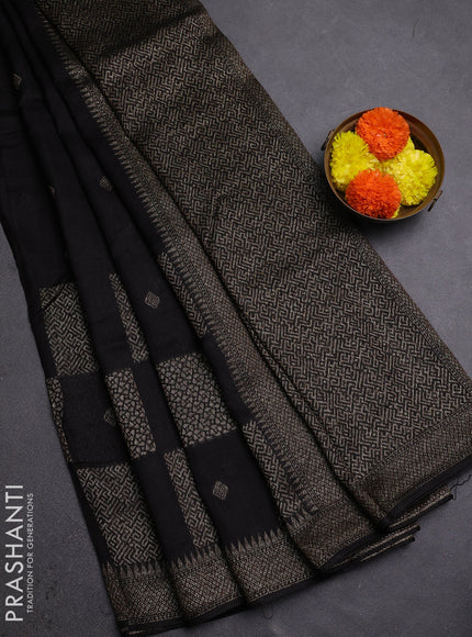 Black Banarasi Semi Raw Silk Saree