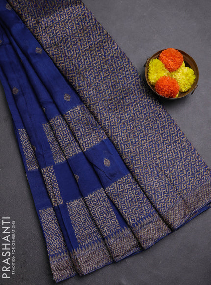 Blue Banarasi Semi Raw Silk Saree
