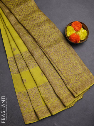 Lime Green Banarasi Semi Raw Silk Saree