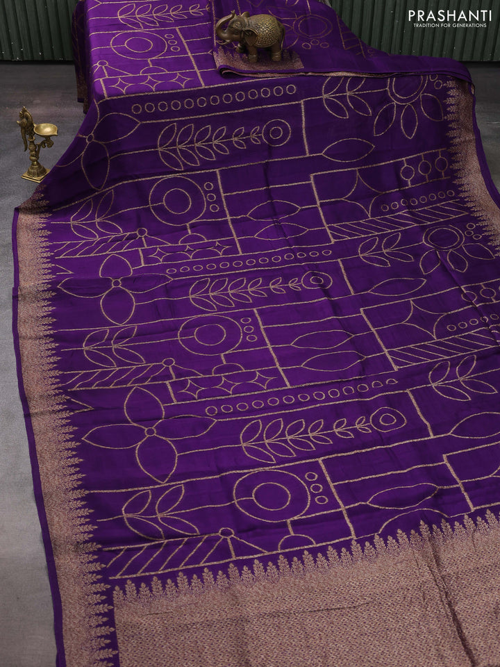Violet Banarasi Semi Raw Silk Saree