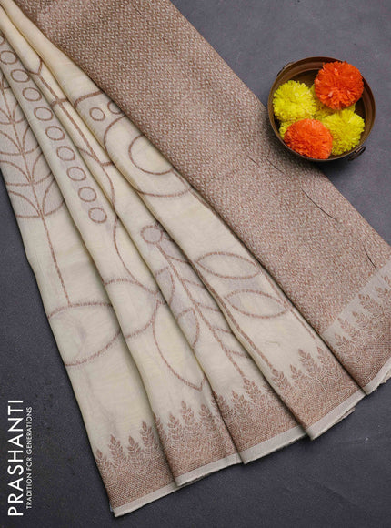 Cream Banarasi Semi Raw Silk Saree