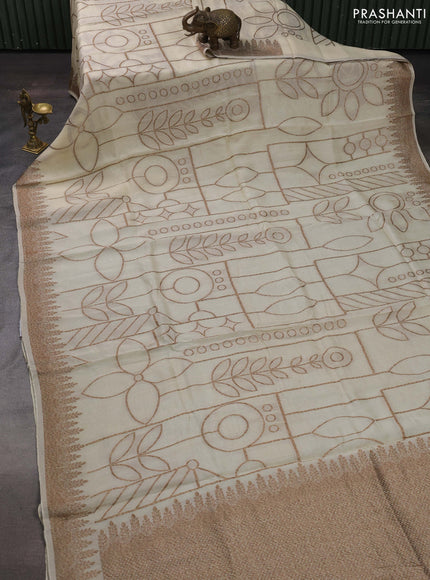 Cream Banarasi Semi Raw Silk Saree