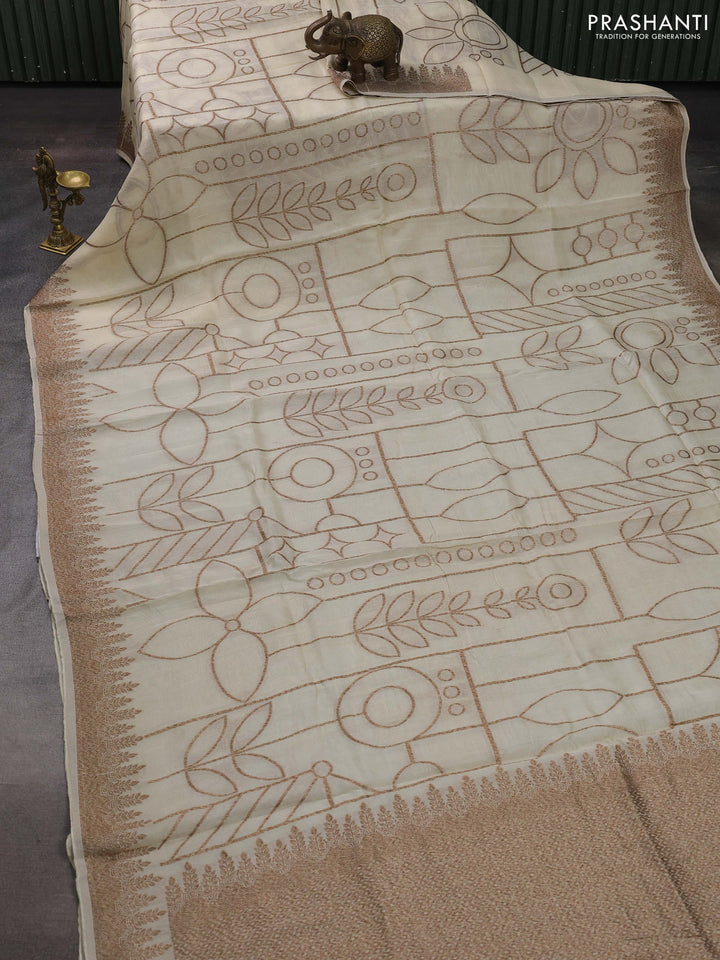 Cream Banarasi Semi Raw Silk Saree