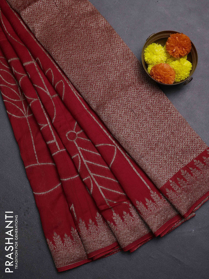 Red Banarasi Semi Raw Silk Saree