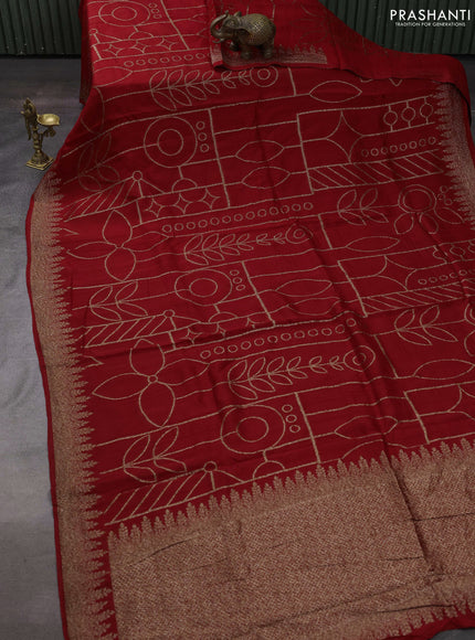 Red Banarasi Semi Raw Silk Saree