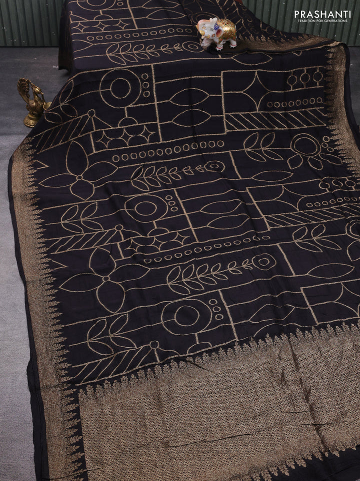 Black Banarasi Semi Raw Silk Saree