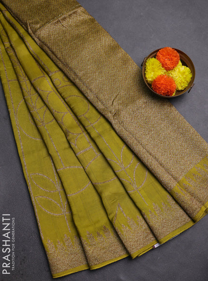 Lime Green Banarasi Semi Raw Silk Saree