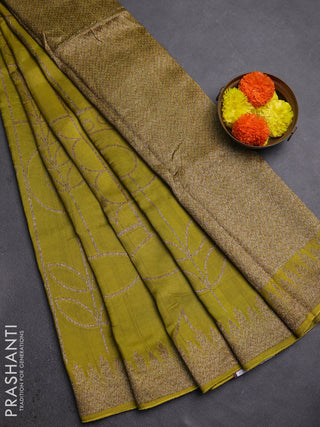 Lime Green Banarasi Semi Raw Silk Saree