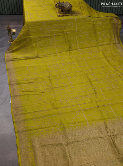 Lime Green Banarasi Semi Raw Silk Saree