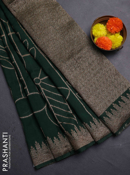 Bottle Green Banarasi Semi Raw Silk Saree