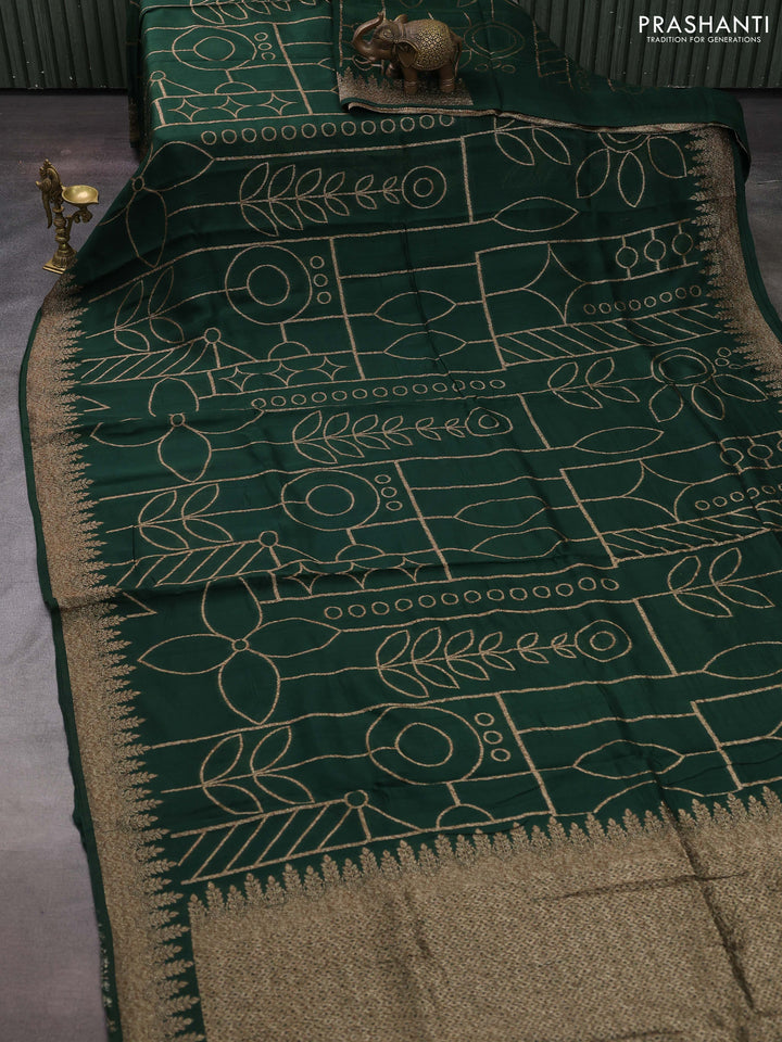 Bottle Green Banarasi Semi Raw Silk Saree